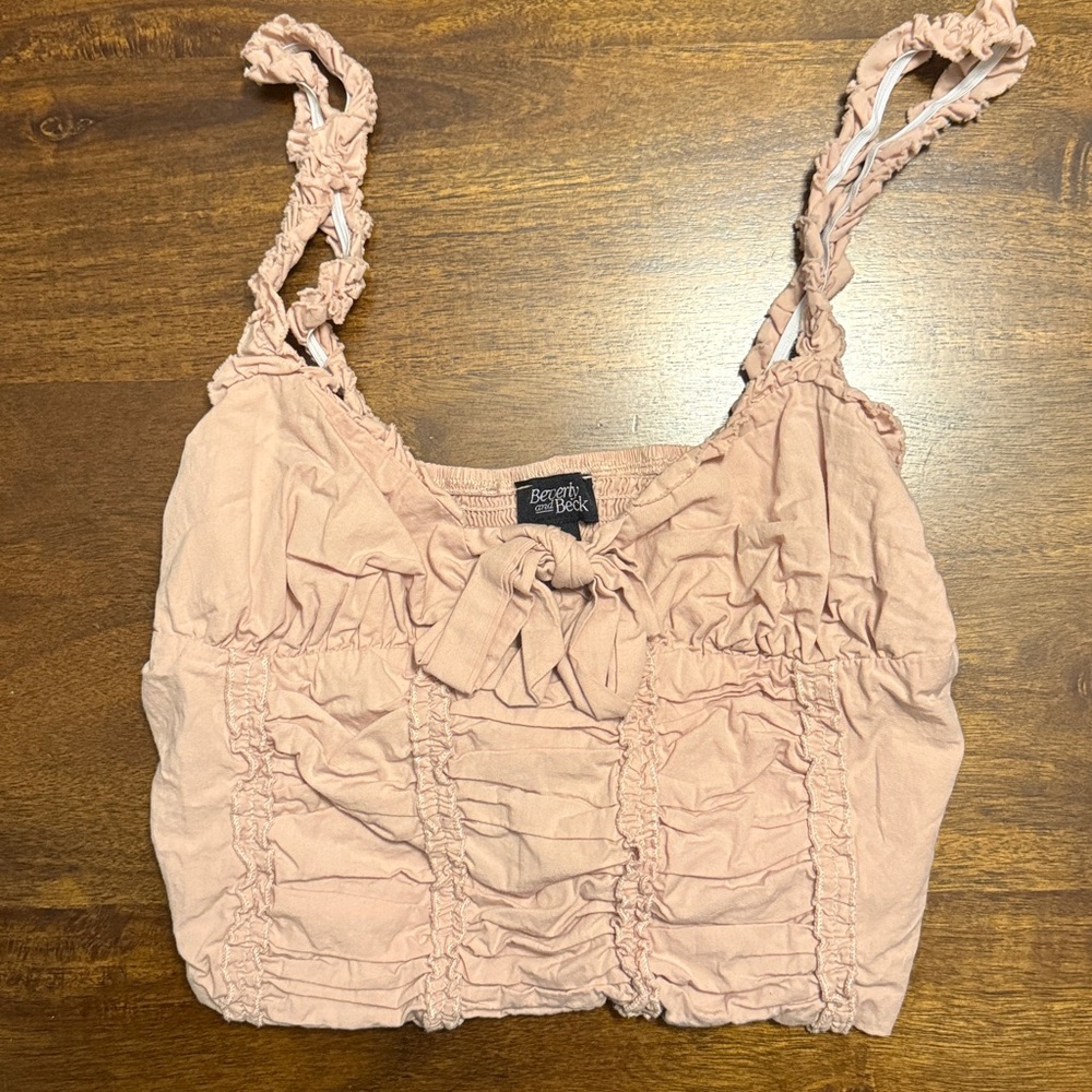 Beverly & Beck Muted Pink Ruched Crop Top